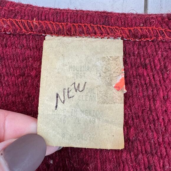 VTG Molina Red Wool Chimayo Handwoven Button Vest Mexico Navajo Size XL Unisex - Picture 2 of 16